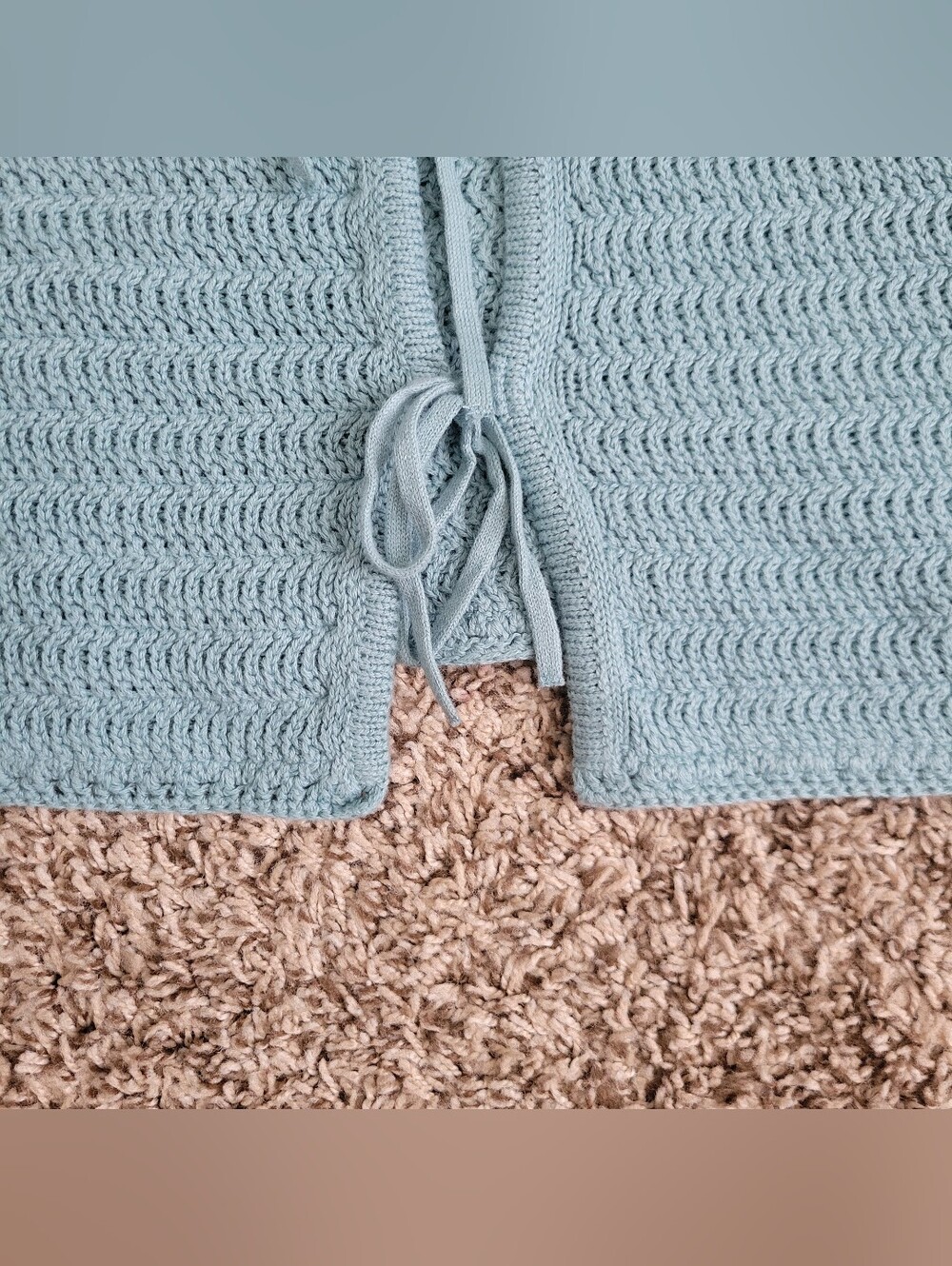 Abercrombie & Fitch Tank Top Shirt Knit Crochet Blue Tie Front Cotton Large NWT - Picture 2 of 5